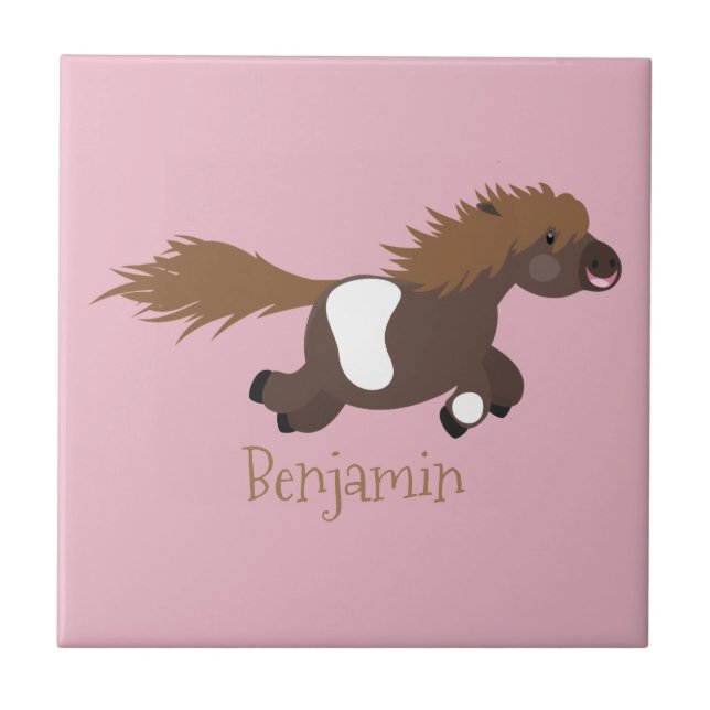 Cute running Shetland pony cartoon illustration Ceramic Tile (Front)