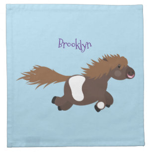 Cute running Shetland pony cartoon illustration Cloth Napkin