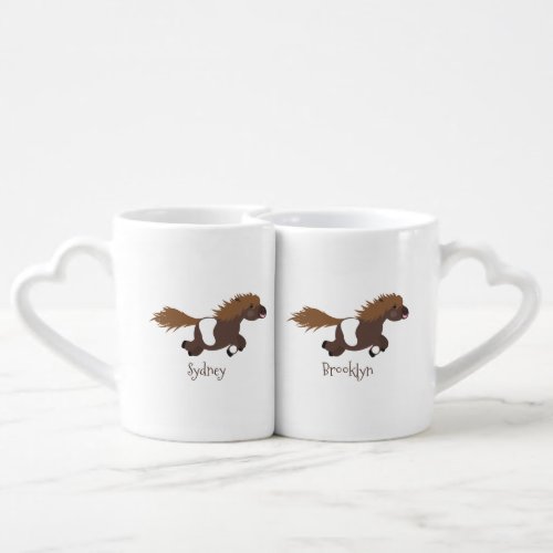 Cute running Shetland pony cartoon illustration  Coffee Mug Set
