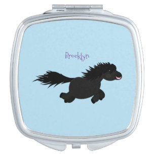 Cute running Shetland pony cartoon illustration Compact Mirror