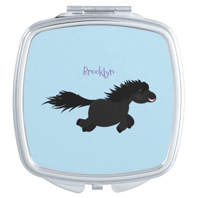 Cute running Shetland pony cartoon illustration Compact Mirror (Front)