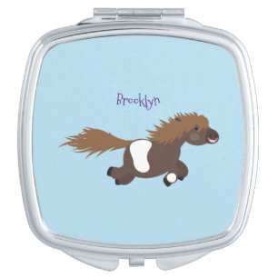 Cute running Shetland pony cartoon illustration Compact Mirror