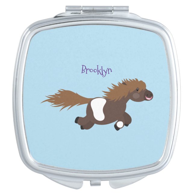 Cute running Shetland pony cartoon illustration Compact Mirror (Front)
