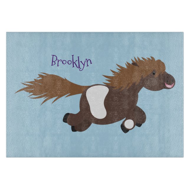 Cute running Shetland pony cartoon illustration Cutting Board (Front)