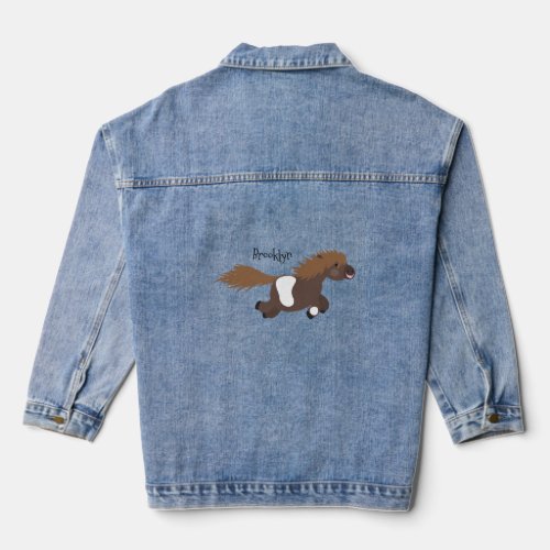 Cute running Shetland pony cartoon illustration Denim Jacket