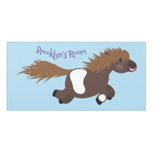 Cute running Shetland pony cartoon illustration Door Sign