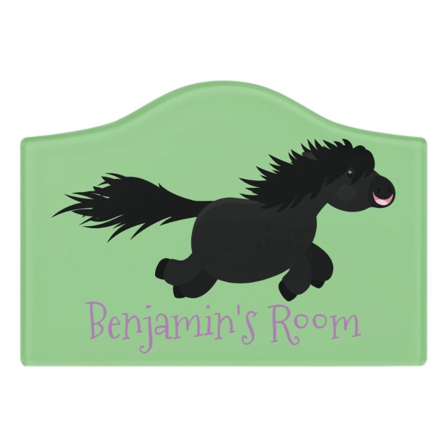 Cute running Shetland pony cartoon illustration Door Sign (Small Crest Front)