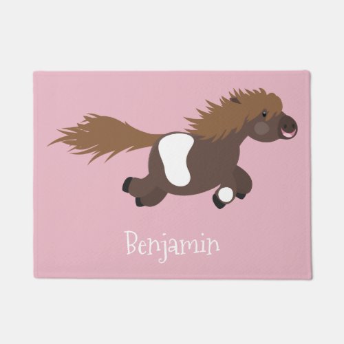Cute running Shetland pony cartoon illustration Doormat