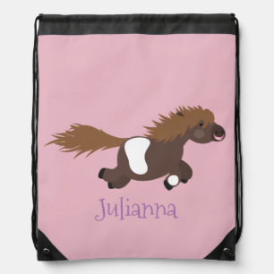 Cute running Shetland pony cartoon illustration Drawstring Bag