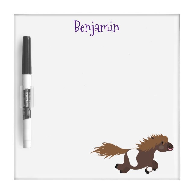Cute running Shetland pony cartoon illustration Dry Erase Board (Front)