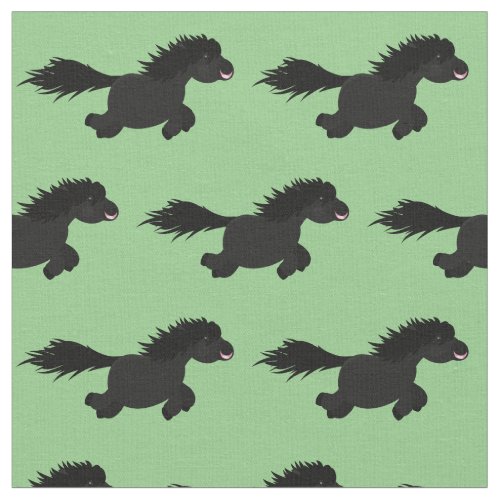 Cute running Shetland pony cartoon illustration Fabric