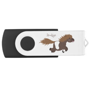 Cute running Shetland pony cartoon illustration Flash Drive