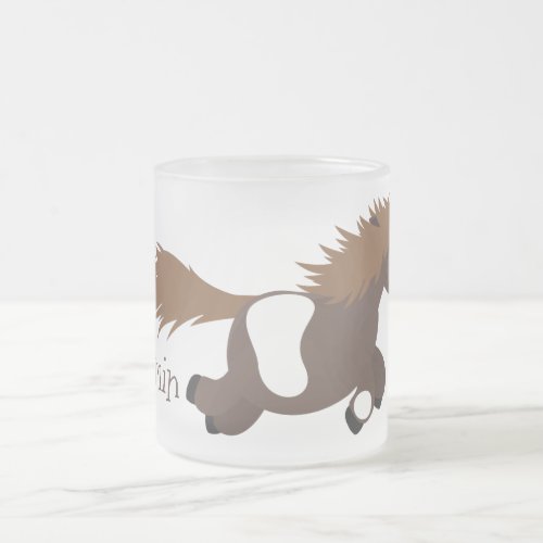 Cute running Shetland pony cartoon illustration Frosted Glass Coffee Mug