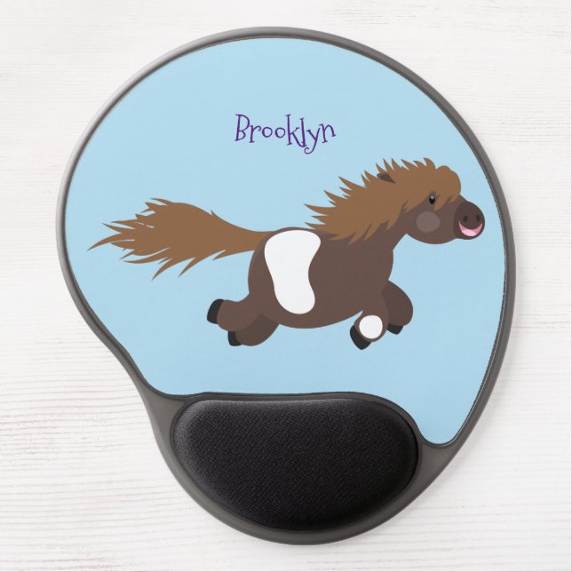 Cute running Shetland pony cartoon illustration Gel Mouse Pad (Front)