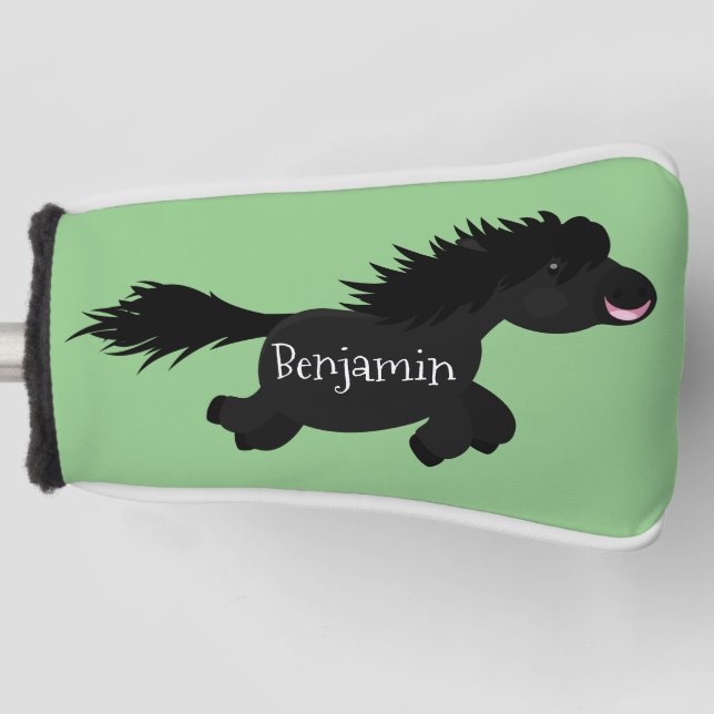 Cute running Shetland pony cartoon illustration Golf Head Cover (Front)