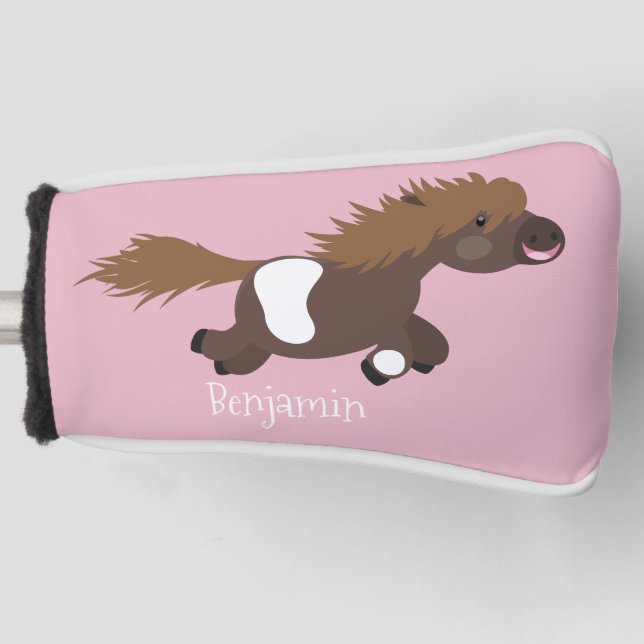 Cute running Shetland pony cartoon illustration Golf Head Cover (Front)