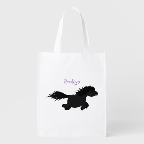 Cute running Shetland pony cartoon illustration Grocery Bag