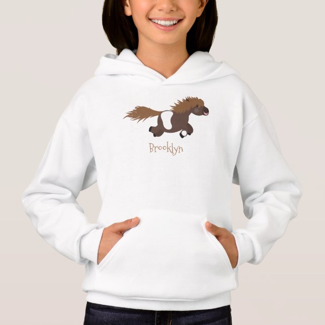 Cute running Shetland pony cartoon illustration Hoodie (Front)
