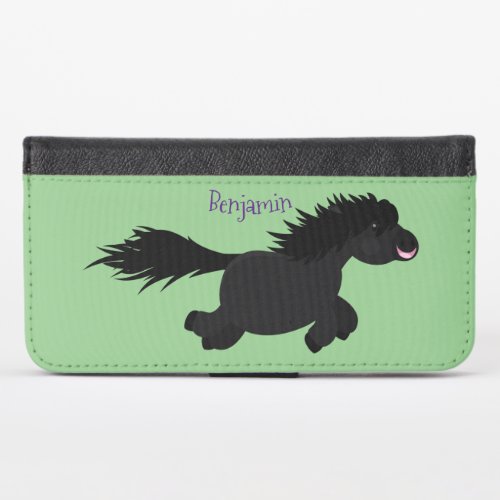 Cute running Shetland pony cartoon illustration iPhone X Wallet Case