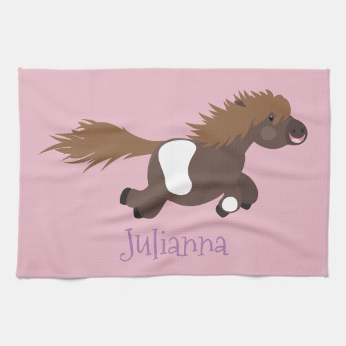 Cute running Shetland pony cartoon illustration Kitchen Towel