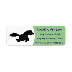 Cute running Shetland pony cartoon illustration Label