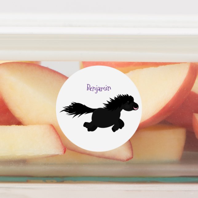 Cute running Shetland pony cartoon illustration Labels (Affixed)