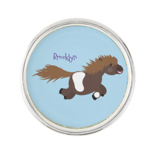 Cute running Shetland pony cartoon illustration Lapel Pin
