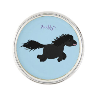 Cute running Shetland pony cartoon illustration Lapel Pin