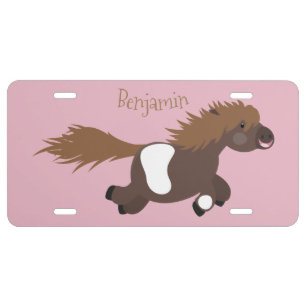 Cute running Shetland pony cartoon illustration  License Plate