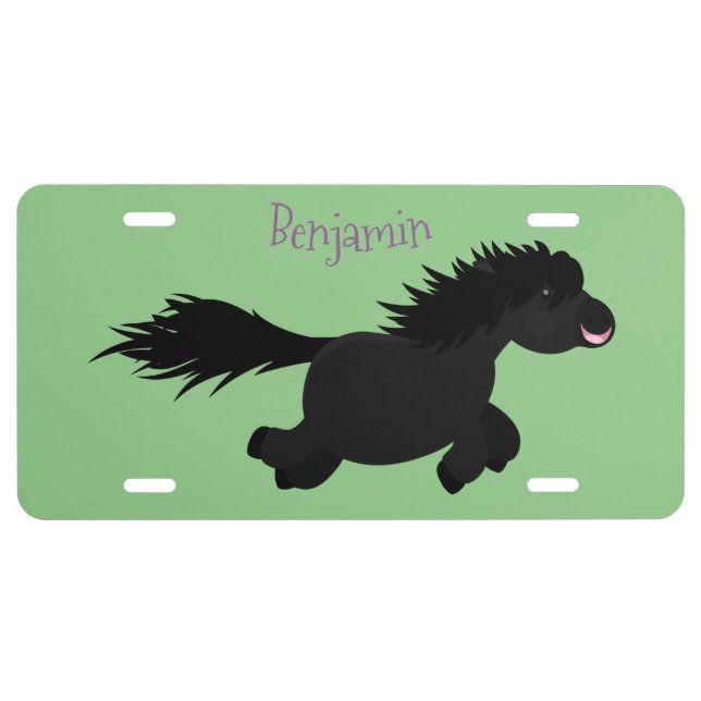 Cute running Shetland pony cartoon illustration License Plate (Front)