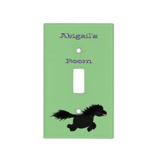 Cute running Shetland pony cartoon illustration Light Switch Cover