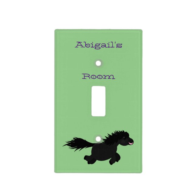 Cute running Shetland pony cartoon illustration Light Switch Cover (Front)