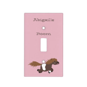 Cute running Shetland pony cartoon illustration  Light Switch Cover