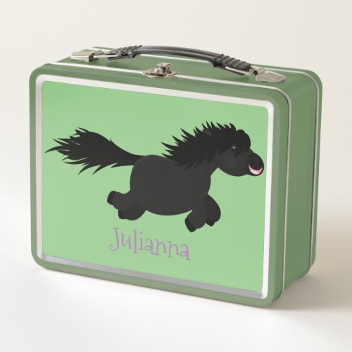 Cute running Shetland pony cartoon illustration Metal Lunch Box