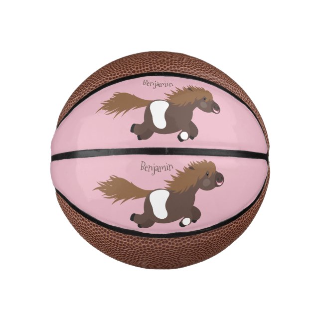 Cute running Shetland pony cartoon illustration Mini Basketball (Front)