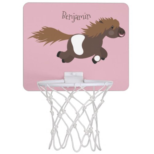 Cute running Shetland pony cartoon illustration Mini Basketball Hoop