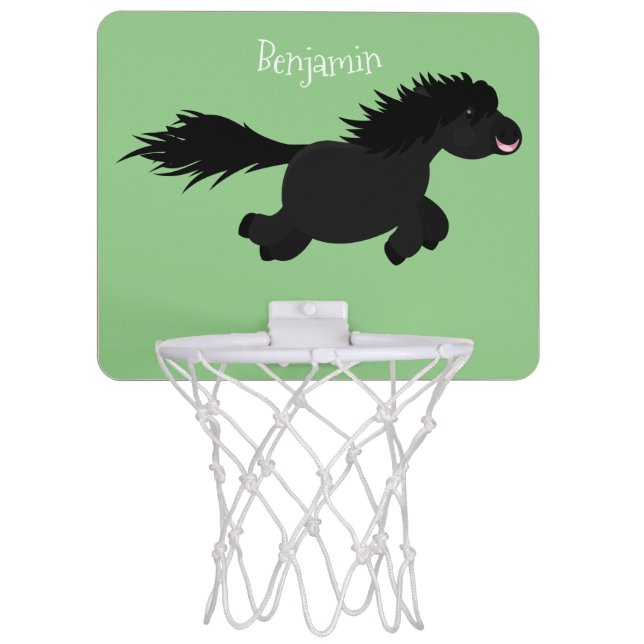 Cute running Shetland pony cartoon illustration Mini Basketball Hoop (Front)