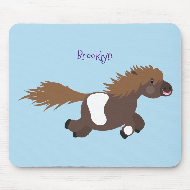 Cute running Shetland pony cartoon illustration Mouse Pad (Front)