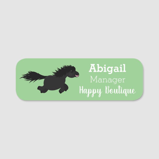 Cute running Shetland pony cartoon illustration  Name Tag (Front)