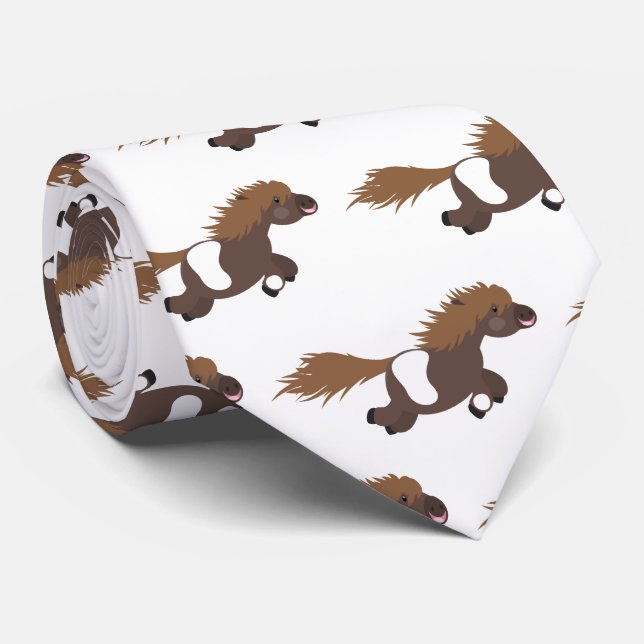 Cute running Shetland pony cartoon illustration Neck Tie (Rolled)