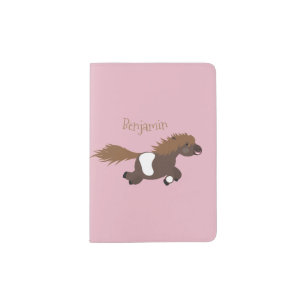 Cute running Shetland pony cartoon illustration Passport Holder