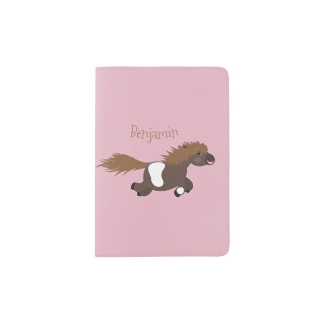 Cute running Shetland pony cartoon illustration Passport Holder (Front)