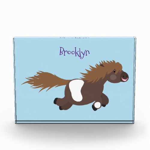 Cute running Shetland pony cartoon illustration Photo Block