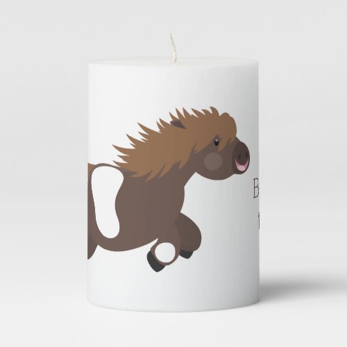 Cute running Shetland pony cartoon illustration Pillar Candle