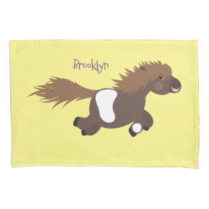 Cute running Shetland pony cartoon illustration Pillow Case