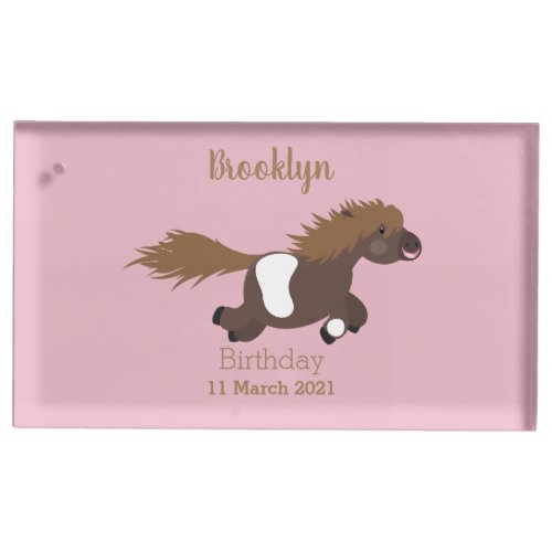 Cute running Shetland pony cartoon illustration Place Card Holder