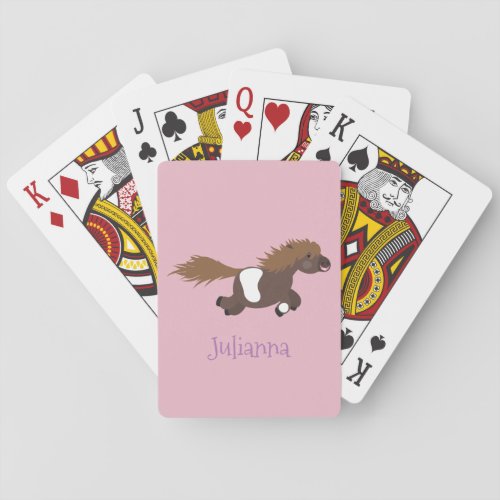 Cute running Shetland pony cartoon illustration Poker Cards