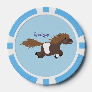 Cute running Shetland pony cartoon illustration Poker Chips