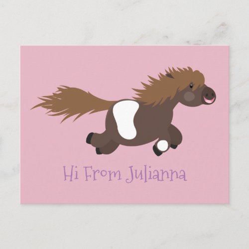 Cute running Shetland pony cartoon illustration Postcard