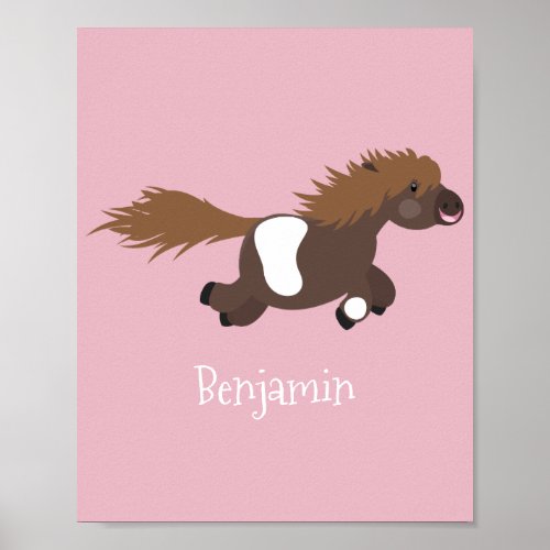 Cute running Shetland pony cartoon illustration Poster